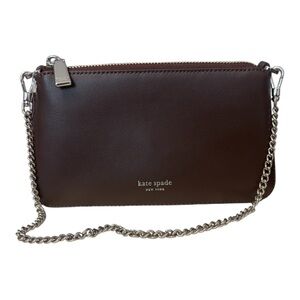 NWOT KATE SPADE Grace Pochette Bag Chocolate Brown Silver Hardware Leather Purse